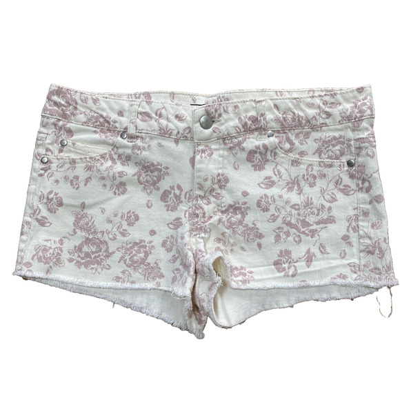 Forever 21 Cut Off Shorts Cream & Dusty Rose Floral Boho Festival Size 29 Canvas - Picture 1 of 8